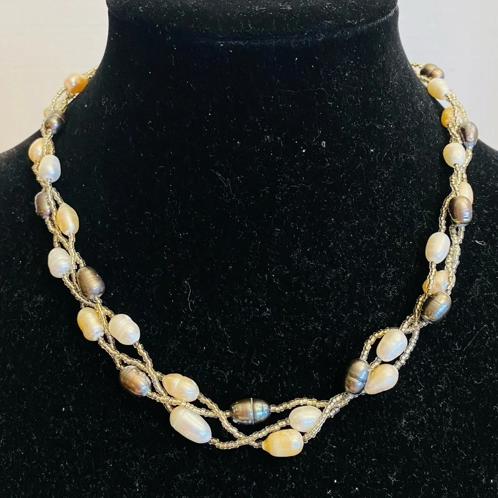 Evergems Pink Multi Strand Pearl Statement Necklace Real Freshwater Pearls - Picture 4 of 15